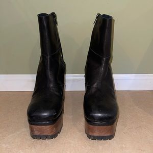 Free People Black Kenna Wooden Platform Clog Heeled Boot, Size 39 (US 9)